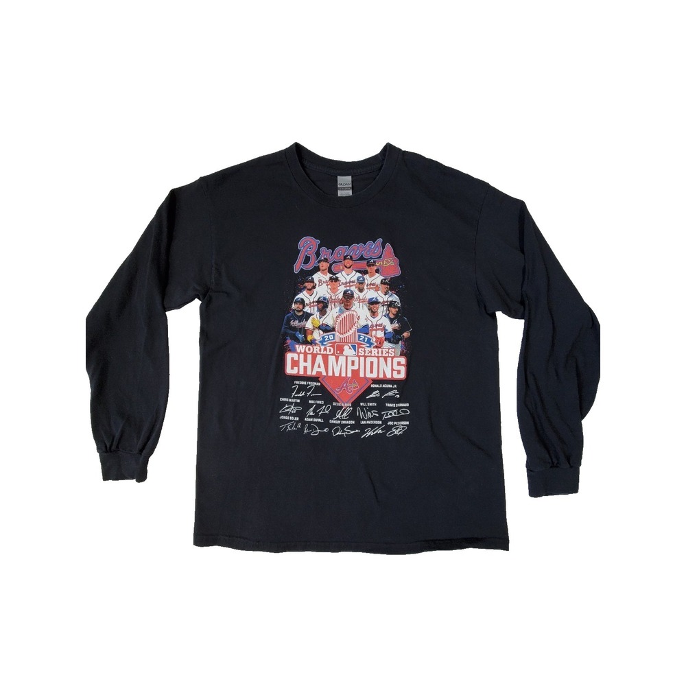 Gildan‎ Atlanta Braves 2021 WS Champs Long Sleeve T-Shirt Men's L Black